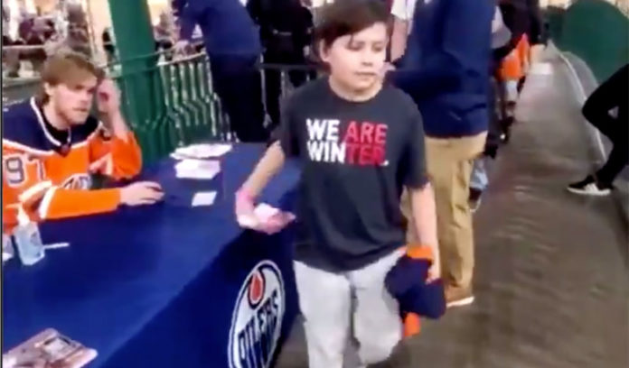 McDavid-jersey-toss KId throws Connor McDavid jersey in water after not receiving autograph