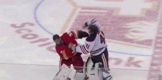 Battle of Alberta Full Game: NHL Uploads 2020 Goalie Fight Mike Smith fights Cam Talbot at center ice during the Battle of Alberta between the Edmonton Oilers and Calgary Flames