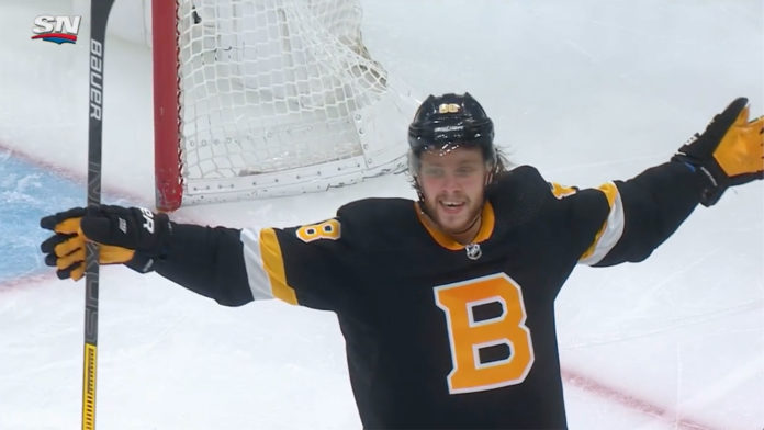 David-Pastrnak Boston Bruins forward David Pastrnak celebrates a goal