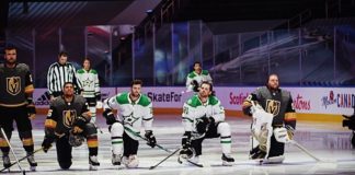 Tyler Seguin, Jason Dickinson, Ryan Reaves and Robin Lehner all kneel during National Anthems Tyler Seguin, Jason Dickinson, Ryan Reaves and Robin Lehner all take a knee during the National Anthems