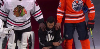 Matt Dumba gives speech, kneels during National Anthem before Blackhawks/Oilers qualifying round game Minnesota Wild defenseman takes a knee during the American National Anthem