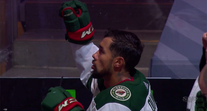 Matt-Dumba-raises-fist-during-National-Anthems Matt Dumba raises fist during National Anthems