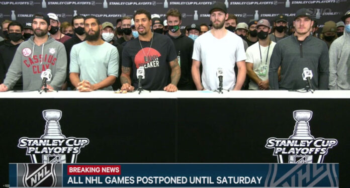 Nazem Kadri, Pierre-Edouard Bellemare, Ryan Reaves, Jason Dickinson, and Bo Horvat Nazem Kadri, Pierre-Edouard Bellemare, Ryan Reaves, Jason Dickinson, and Bo Horvat speak out against racism