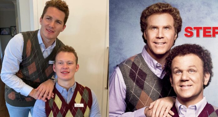 Matthew Tkachuk and Brady Tkachuk as Dale and Brennan Matthew Tkachuk and Brady Tkachuk dress up Step Brothers