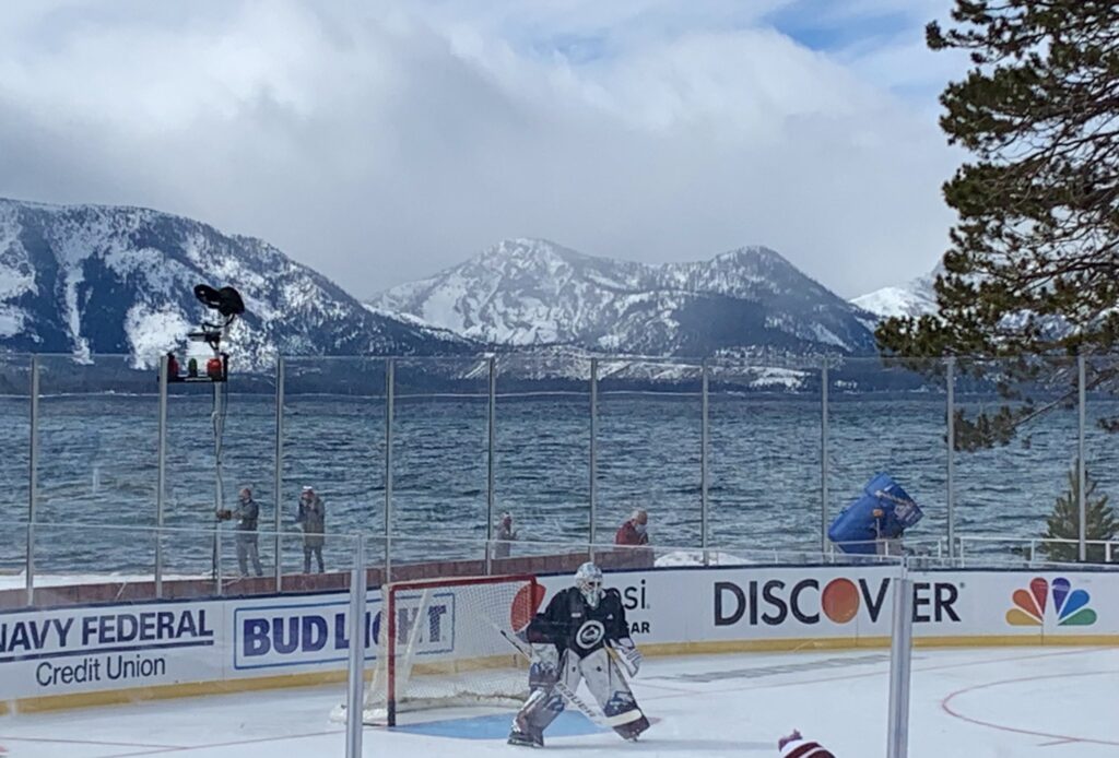 Avalanche goalie Philipp Grubauer Lake Tahoe backdrop
