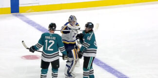 Jordan Binnington goes after three San Jose Sharks after getting pulled Jordan Binnington fakes a blocker punch on Erik Karlsson