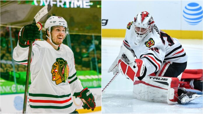 Blackhawks rookies Pius Suter and Kevin Lankinen of the Chicago Blackhawks