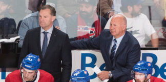 Head coach Claude Julien and assistant coach Kirk Muller of the Montreal Canadiens