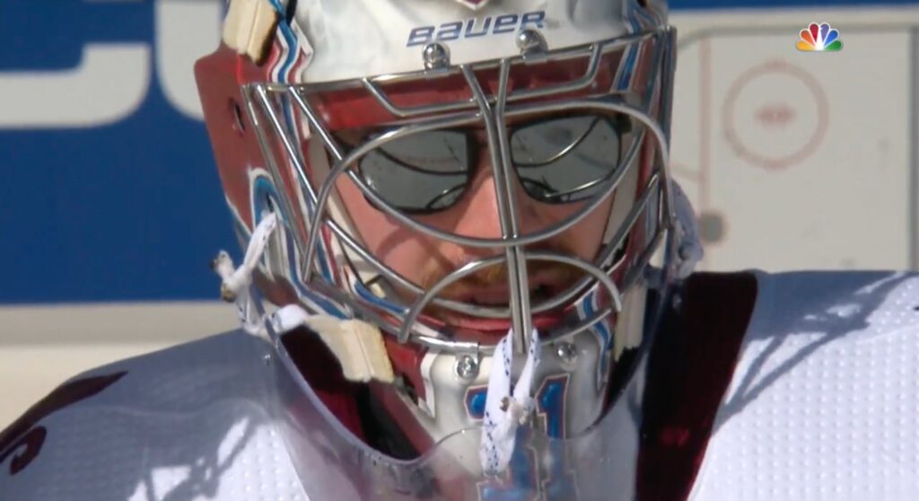 Avalanche goalie Philipp Grubauer wearing sunglasses at Lake Tahoe