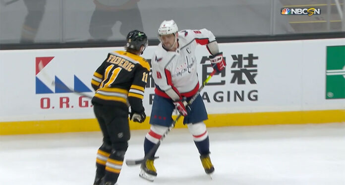 Alex-Ovechkin-spears-Trent-Frederic Alex Ovechkin spears Trent Frederic