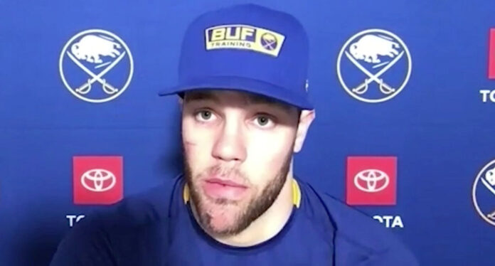 Taylor-Hall-trade Buffalo Sabres forward Taylor Hall speaks with the media