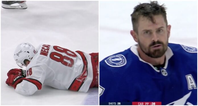 Alex Killorn and Martin Necas Alex Killorn hits Martin Necas and fights Jake Gardiner