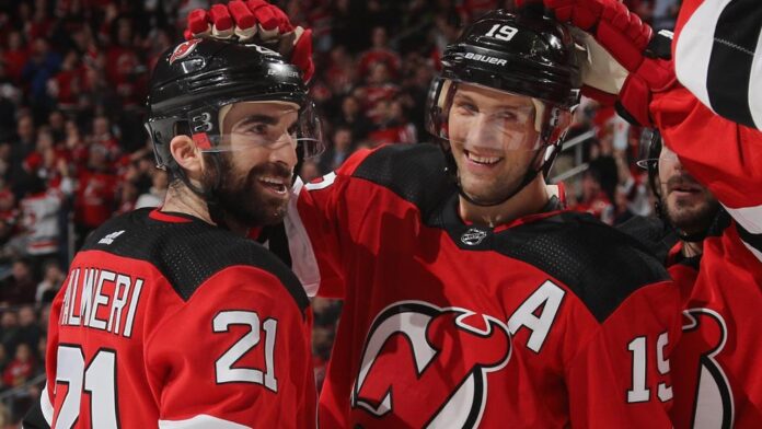Travis Zajac and Kyle Palmieri Travis Zajac and Kyle Palmieri celebrate a goal