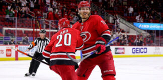 2021 Stanley Cup Playoff Predictions Carolina Hurricanes' defenseman Dougie Hamilton and forward Sebastian Aho celebrate a goal