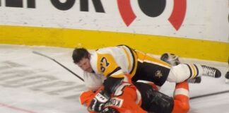 Sidney Crosby takes down Travis Konecny, shoves his face into ice Pittsburgh Penguins captain Sidney Crosby wrestles with Philadelphia Flyers forward Travis Konecny