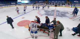 John Tavares gives thumbs up as he’s stretchered off ice in Game 1 John Tavares carried off stretcher Game 1