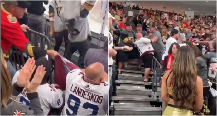 Vegas fan steals flag Avalanche fan Vegas fan steals flag Avalanche fan