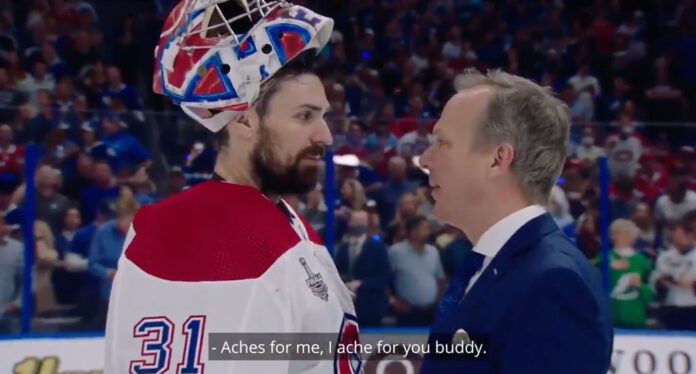 Jon-Cooper-mic'd-up Tampa Bay Lightning coach Jon Cooper mic'd up in the Stanley Cup handshake line against Montreal