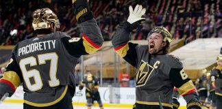 2021-22 NHL Pacific Division Predictions Mark Stone and Max Pacioretty celebrate a goal
