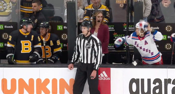 Panarin throws glove Artemi Panarin throws his glove at Brad Marchand