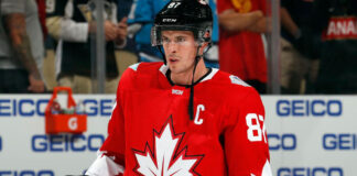 Sidney Crosby playing for Team Canada at the Olympics