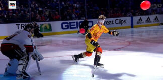 Trevor Zegras pulls off insane trick shot in NHL Skills Competition Trevor Zegras trick shot skills competition