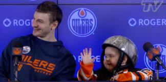 Oilers give interview to 5-year-old fan battling cancer Edmonton Oilers Ben Selter and Zach Hyman post-game interview