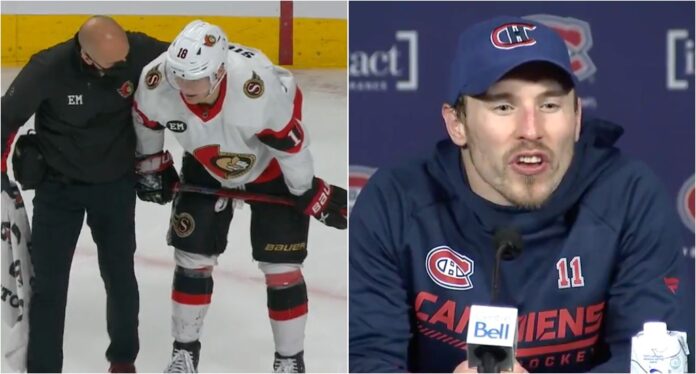 Brendan Gallagher Montreal's Brendan Gallagher accuses Ottawa's Tim Stutzle of embellishment