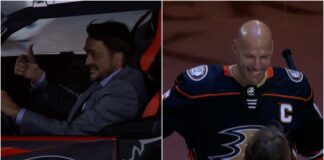 Teemu Selanne drives in gift for Ryan Getzlaf Teemu Selanne drives in gift for Ryan Getzlaf