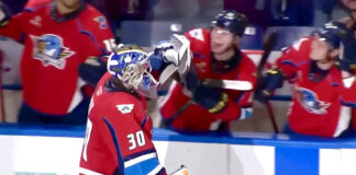 AHL goalie scores goal in Calder Cup Playoffs Joel Hofer goalie goal AHL Calder Cup Playoffs