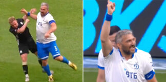 Alex Ovechkin scores goal for FC Dynamo Moscow Alex Ovechkin scores soccer goal for FC Dynamo Moscow