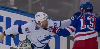 Steven Stamkos fights Alexis Lafreniere at end of Game 5 Steven Stamkos fight Alexis Lafreniere