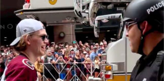 Denver Police mistakes Bowen Byram for fan at Stanley Cup parade Denver Police mistakes Bowen Byram for fan at Stanley Cup parade