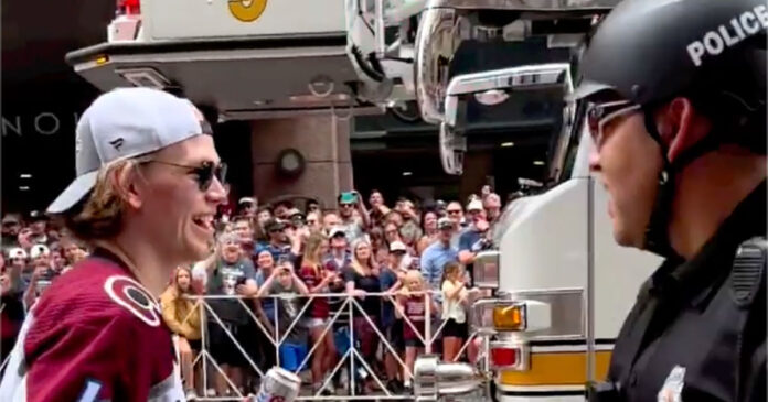 Denver-Police-mistakes-Bowen-Byram-for-fan Denver Police mistakes Bowen Byram for fan at Stanley Cup parade