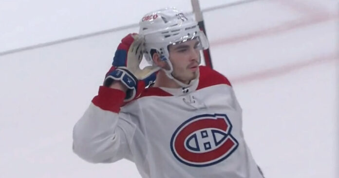Kirby-Dach-taunts-fans Montreal Canadiens forward Kirby Dach taunts the Chicago fans