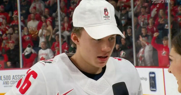 Connor-Bedard-interview Connor Bedard gives post-game interview
