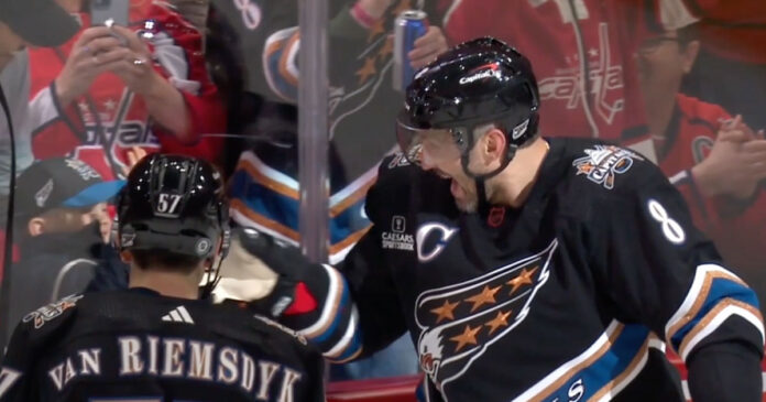 Ovechkin-celebrates-with-son Alex Ovechkin celebrates goal with son Sergei