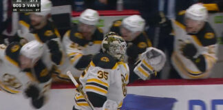 Boston Bruins goalie Linus Ullmark scores goal Boston Bruins goalie Linus Ullmark scores goal