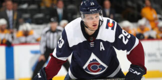 Colorado Avalanche Jersey History Nathan MacKinnon wearing the Colorado Avalanche current jersey