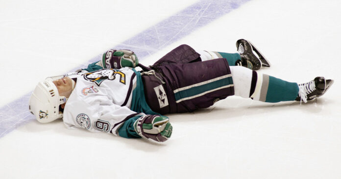 Stevens-Kariya Scott Stevens hit on Paul Kariya