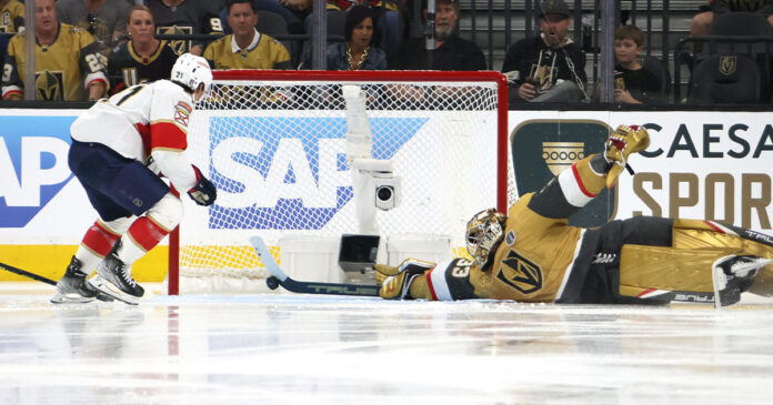 Adin-Hill-stick-save Vegas Golden Knights goalie Adin Hill makes incredible stick save in Stanley Cup Final