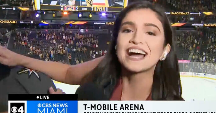 Samantha Rivera Florida reporter Samantha Rivera stiff arms Vegas Golden Knights fan