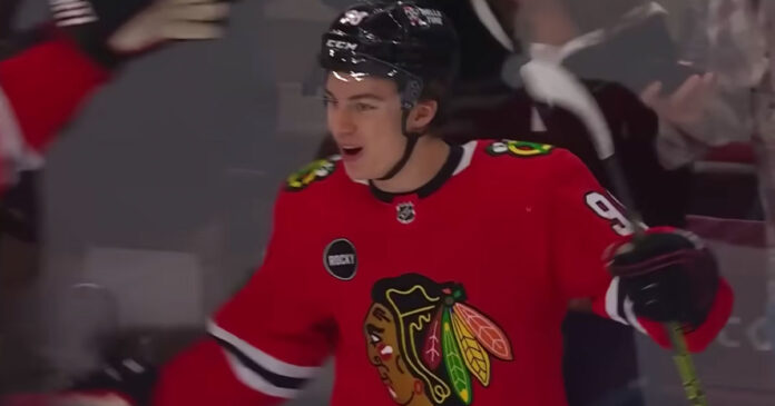 Bedard-first-home-goal Chicago Blackhawks rookie Connor Bedard scores first home goal
