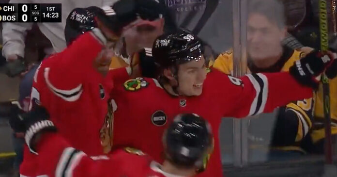 Connor-Bedard-first-goal Connor Bedard scores his first NHL goal against the Boston Bruins