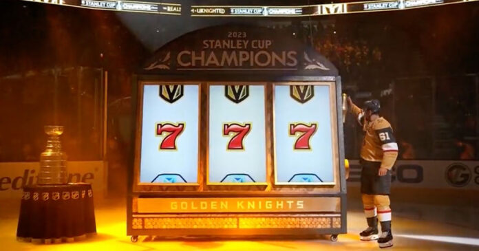 Golden-Knights-slot-machine Vegas Golden Knights unveil Stanley Cup banner with giant slot machine