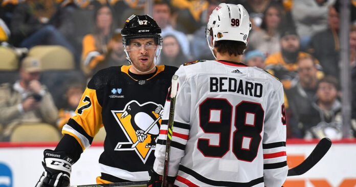 Sidney-Crosby-and-Connor-Bedard-faceoff Sidney Crosby and Connor Bedard faceoff