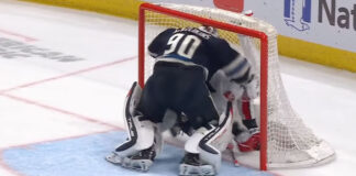 Merzlikins and Wilson Trade Blows in Heated Overtime Scuffle Elvis Merzlikins vs Tom Wilson fight