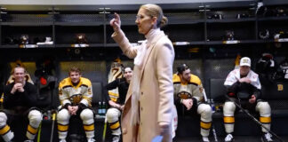 Celine Dion Surprises Bruins with Locker Room Lineup Read Celine Dion reads Boston Bruins starting lineup