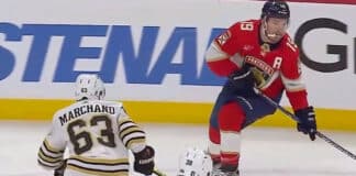 Brad Marchand Levels Matthew Tkachuk with Open-Ice Hit Brad Marchand hit on Matthew Tkachuk