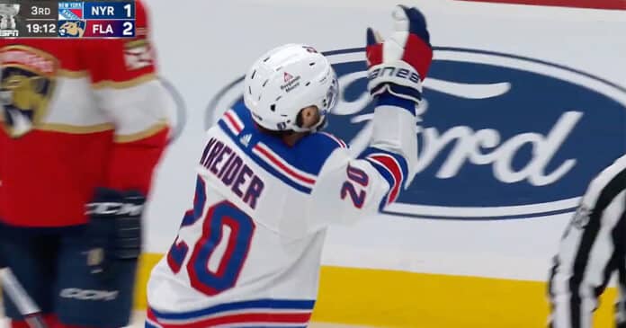 Kreider-mouthguard-toss Chris Kreider throws Matthew Tkachuk's mouthguard into crowd